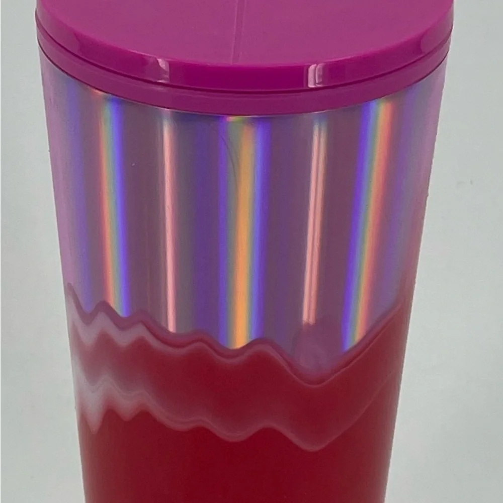 2021 Starbucks Winter Holiday Multi-Color Wave Pink Red & Metallic Tumbler 24 oz
